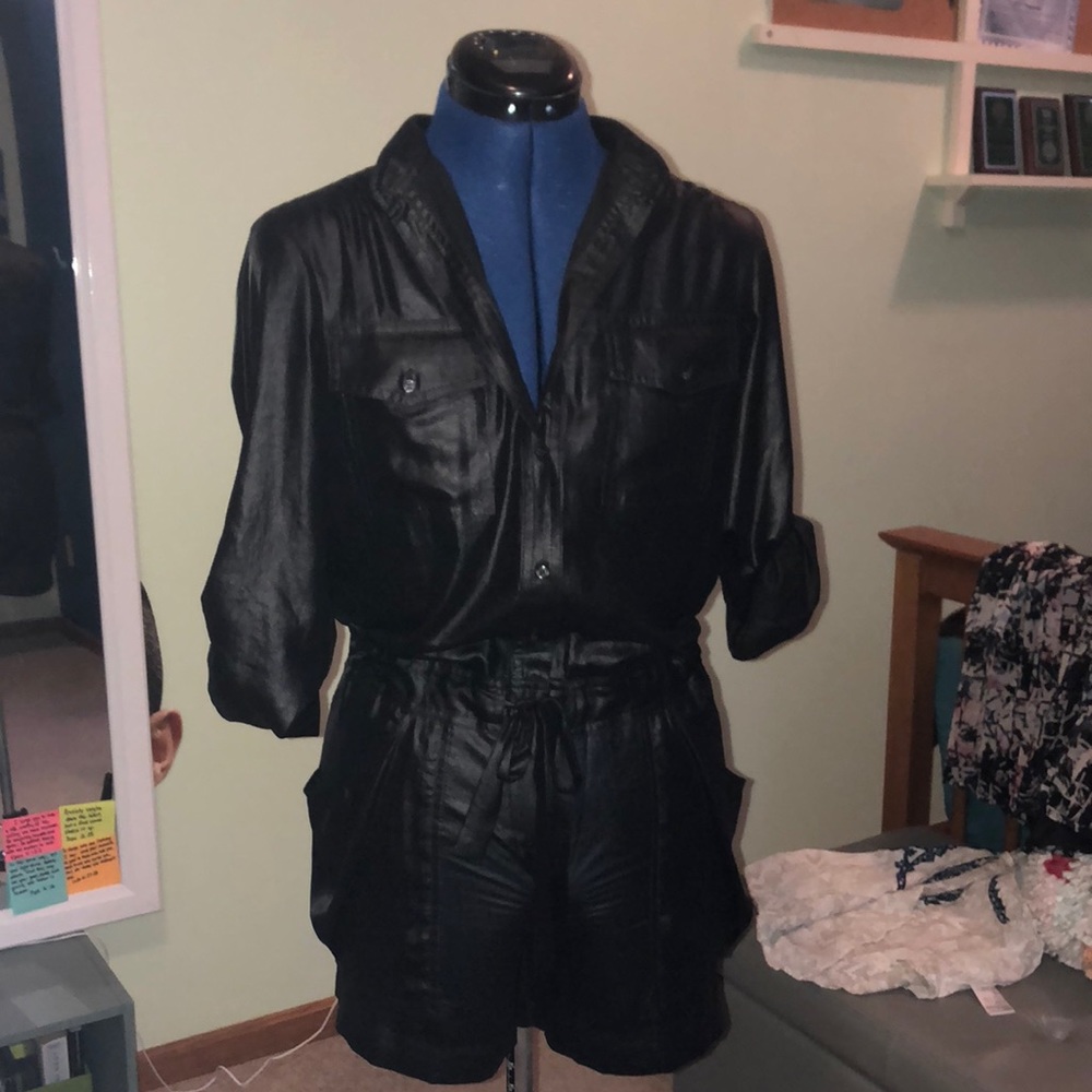 BCBG coated black romper